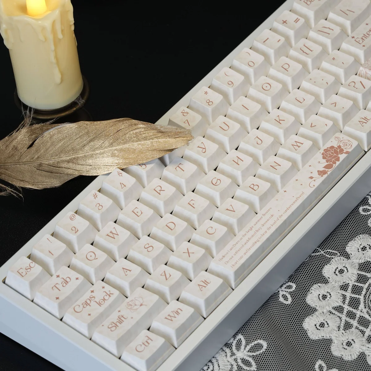 Packaging of the Rose Keycap Set, featuring brand logo and a glimpse of the elegant keycaps inside.