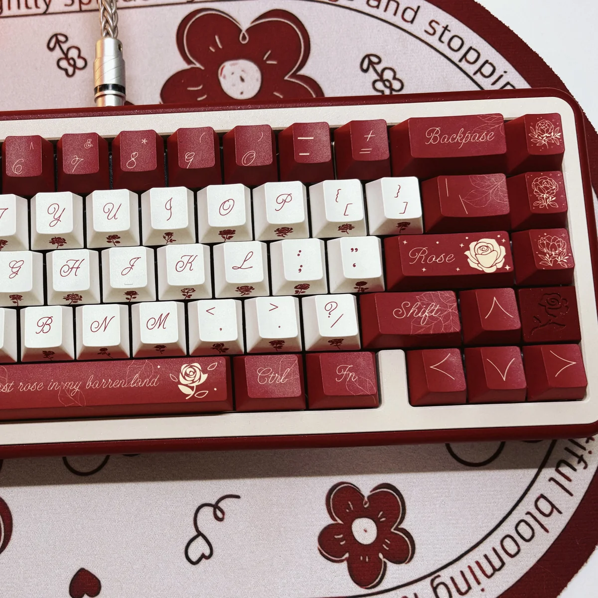 Rose Series Black PBT Dye-Sub Keycap Set with Elegant Floral Design