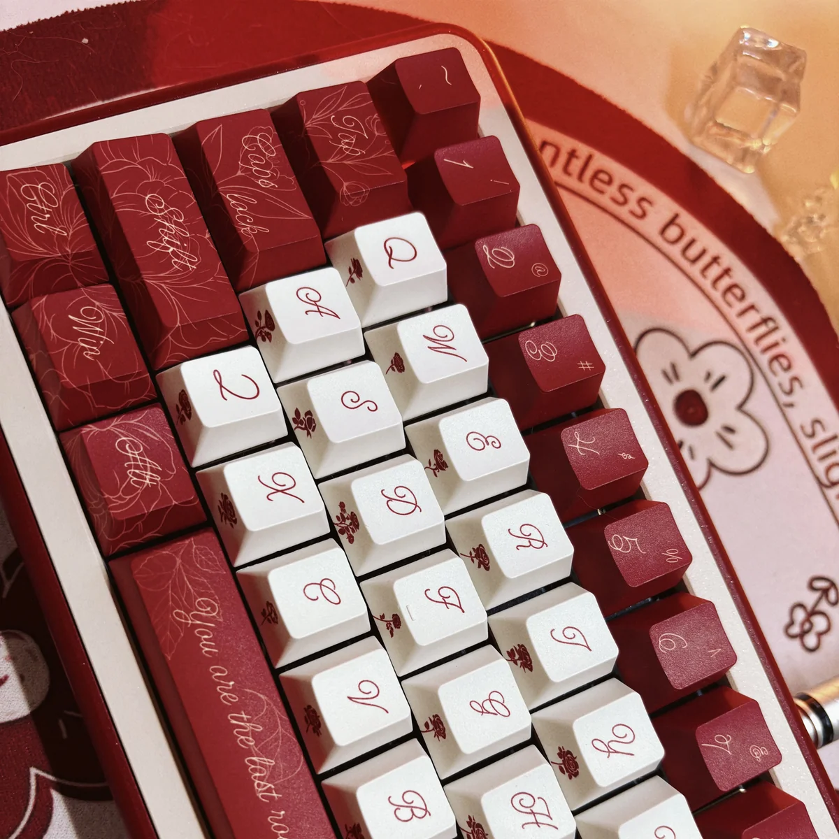 Mechanical Keyboard with Rose Series Cherry Profile Keycaps Installed