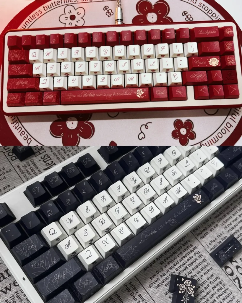 Rose Series Red PBT Dye-Sub Keycap Set for Mechanical Keyboards