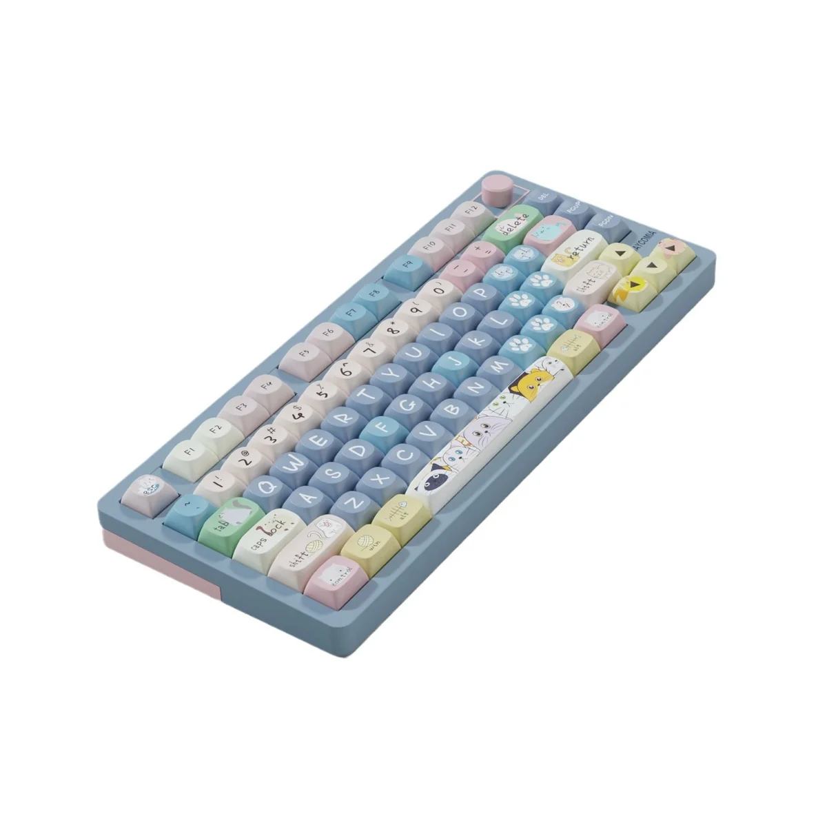 Close-up of sculpted Cat & Mouse MOA keycaps with whimsical details
