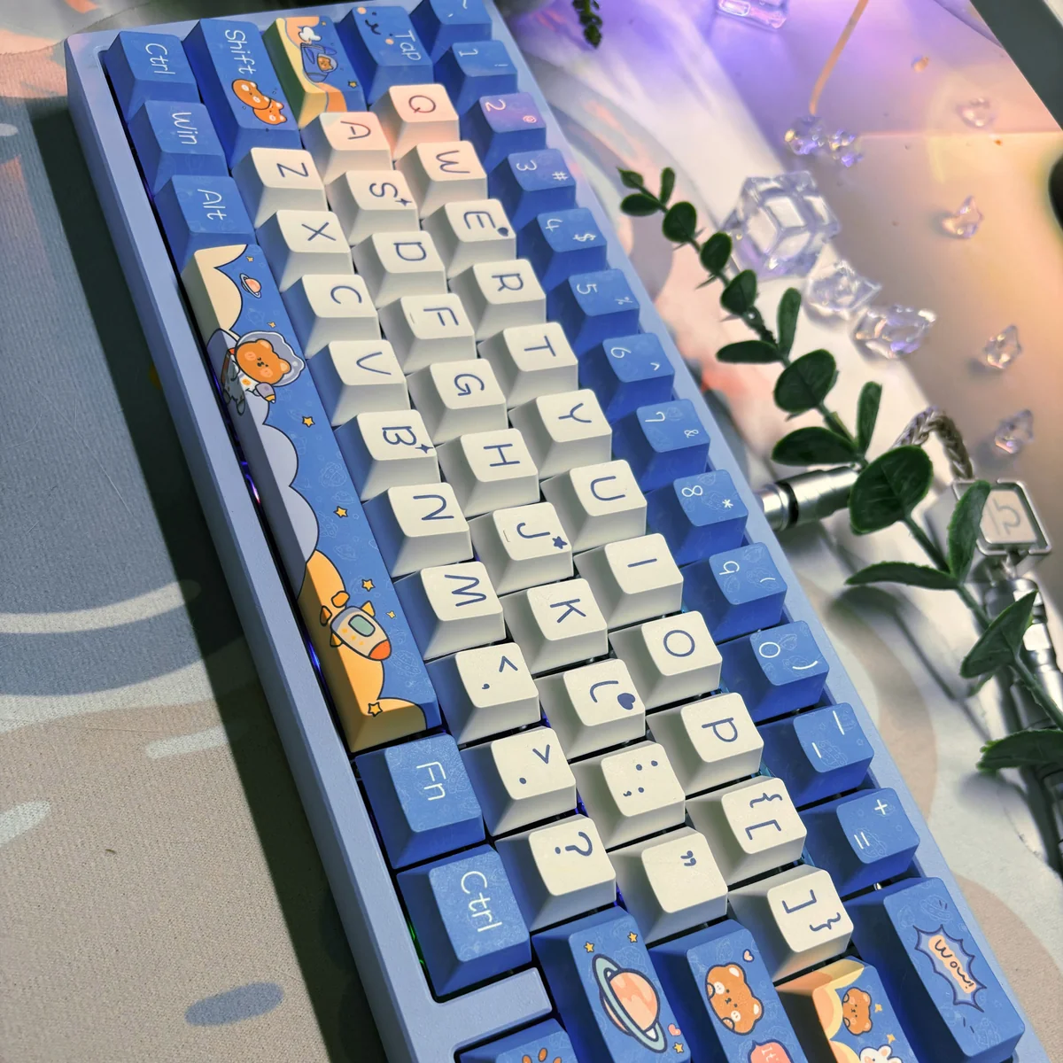 Side profile view of Space Bear keycaps, highlighting Cherry profile ergonomics