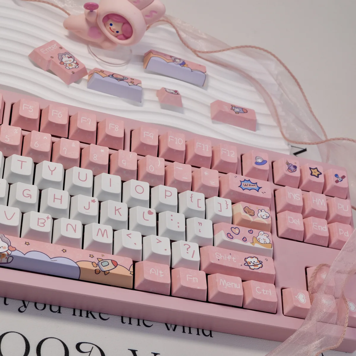 Close-up of Space Rabbit Cherry Keycap Unique Space Rabbit highlighting details and finish