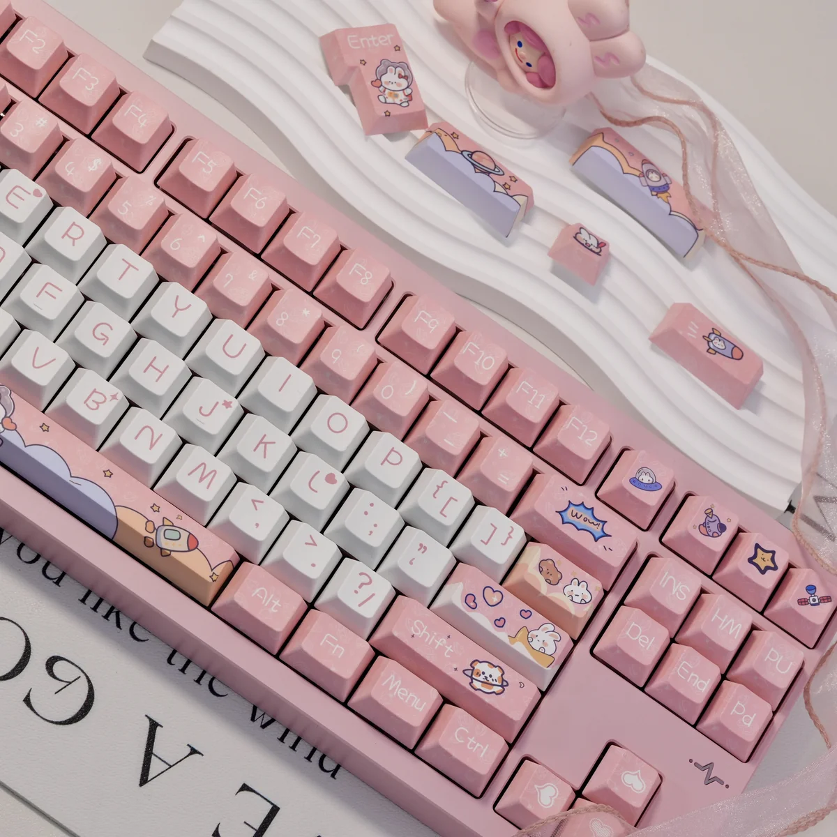 Side profile of Space Rabbit Cherry Keycap Unique Space Rabbit showing keycap set shape and fit