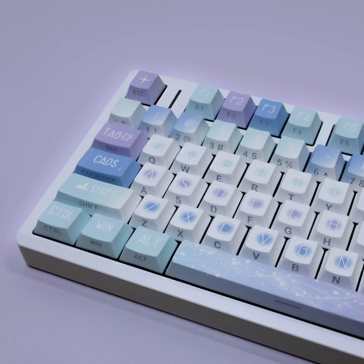 Close-up of Starlight Cherry Keycap Set Durable PBT highlighting details and finish
