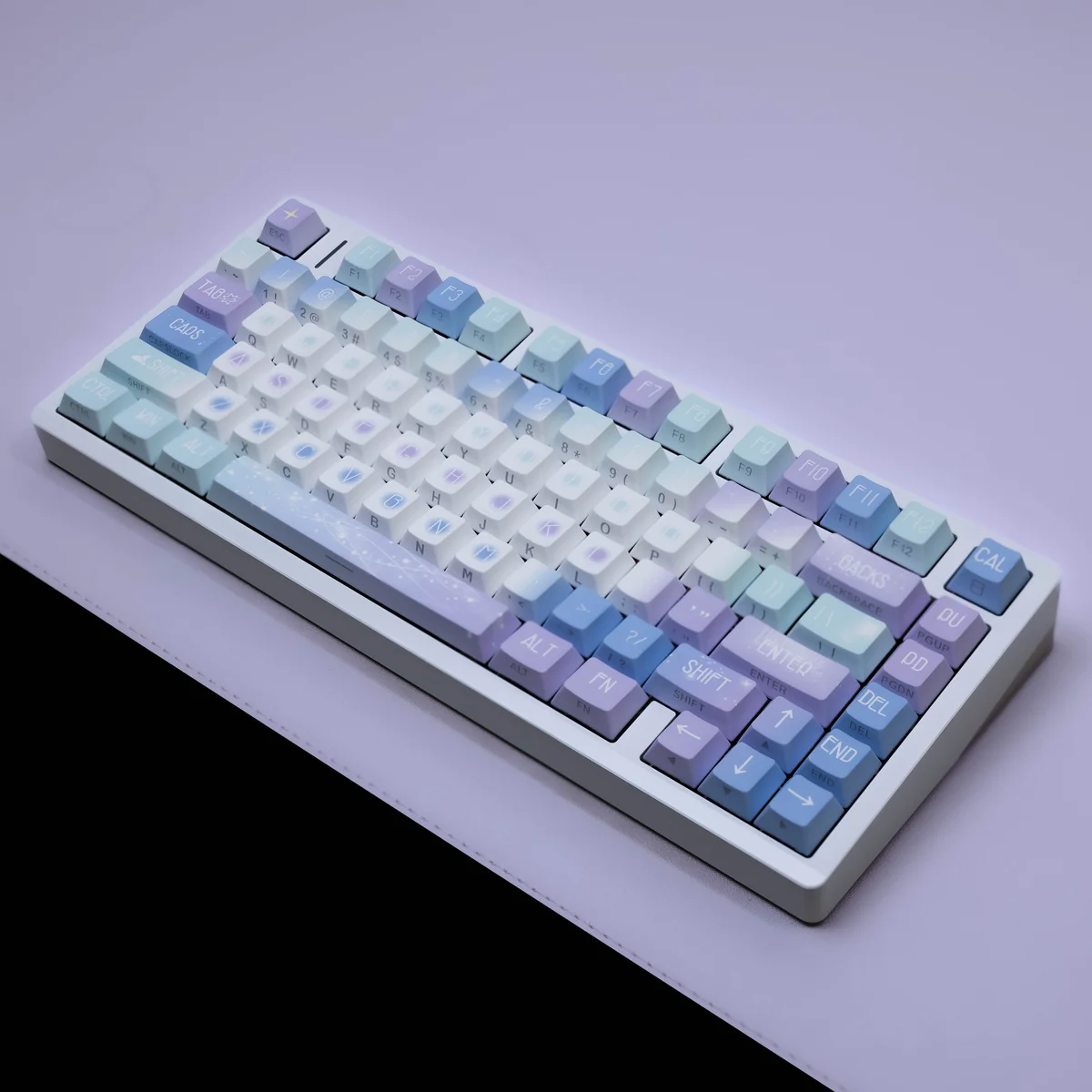 Starlight Cherry Keycap Set Durable PBT installed on a mechanical keyboard setup