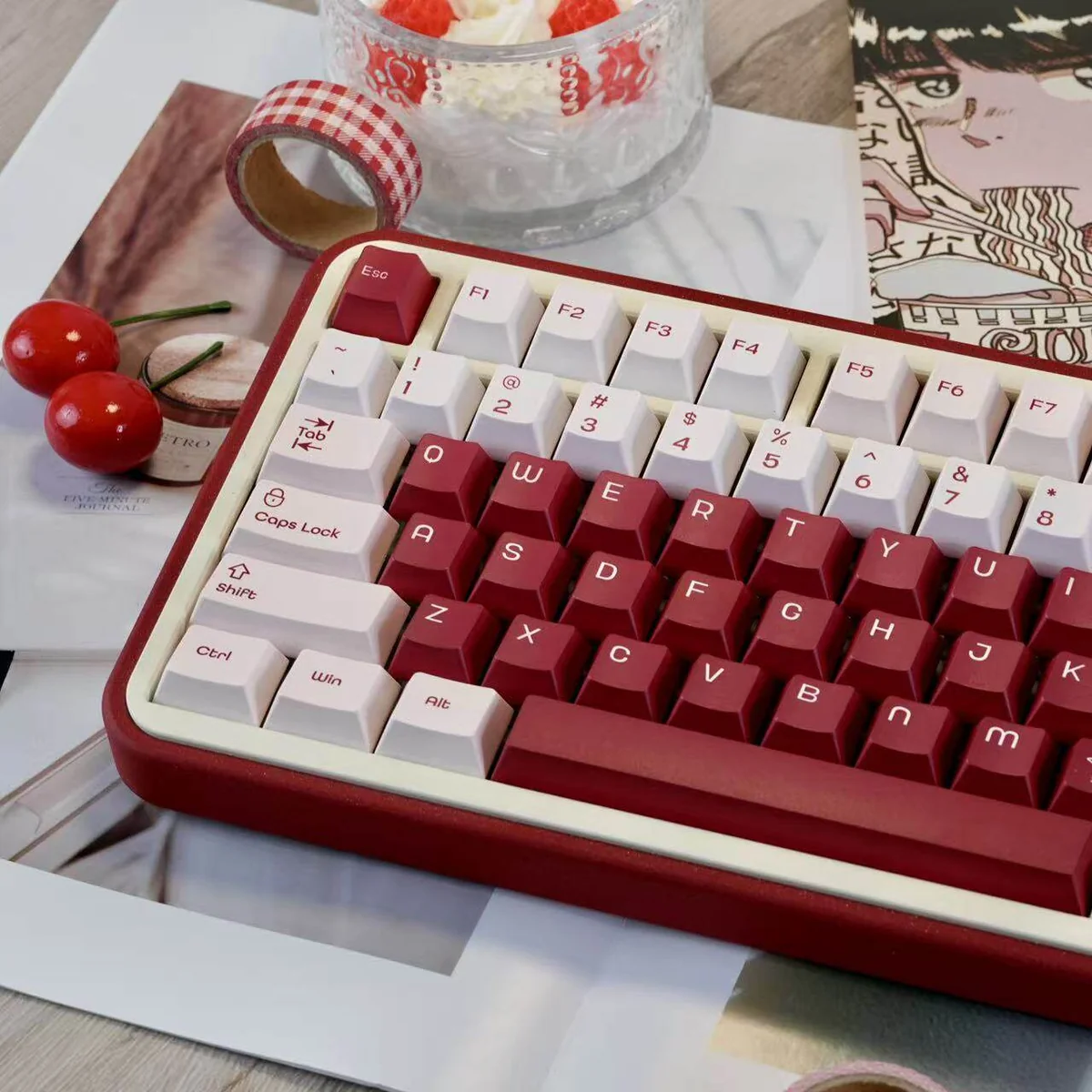Close-up of vibrant strawberry keycap design