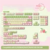 Strawberry Milk Rabbit Keycap Set from a side angle, showing ergonomic Cherry profile