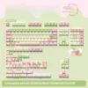 Overhead view of the Strawberry Milk Rabbit keycaps arranged on a desk, highlighting aesthetic