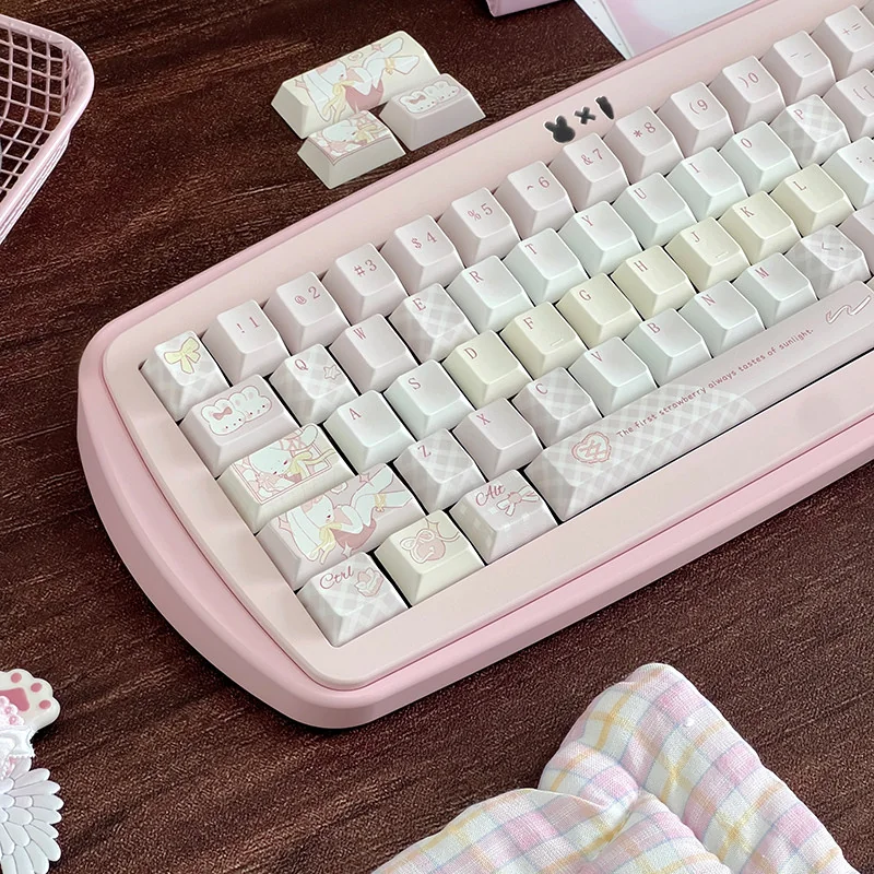 Close-up of Strawberry Milkshake dye-sublimated PBT keycap legends
