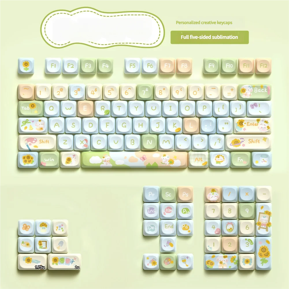 Close-up detail of a PBT MOA keycap from the Sunflower set, highlighting the fade-resistant dye-sublimated artistry.