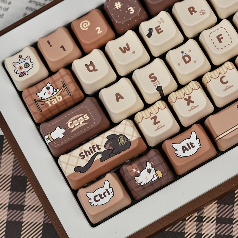 Close-up of Suzume Minister Cat keycap details on PBT material