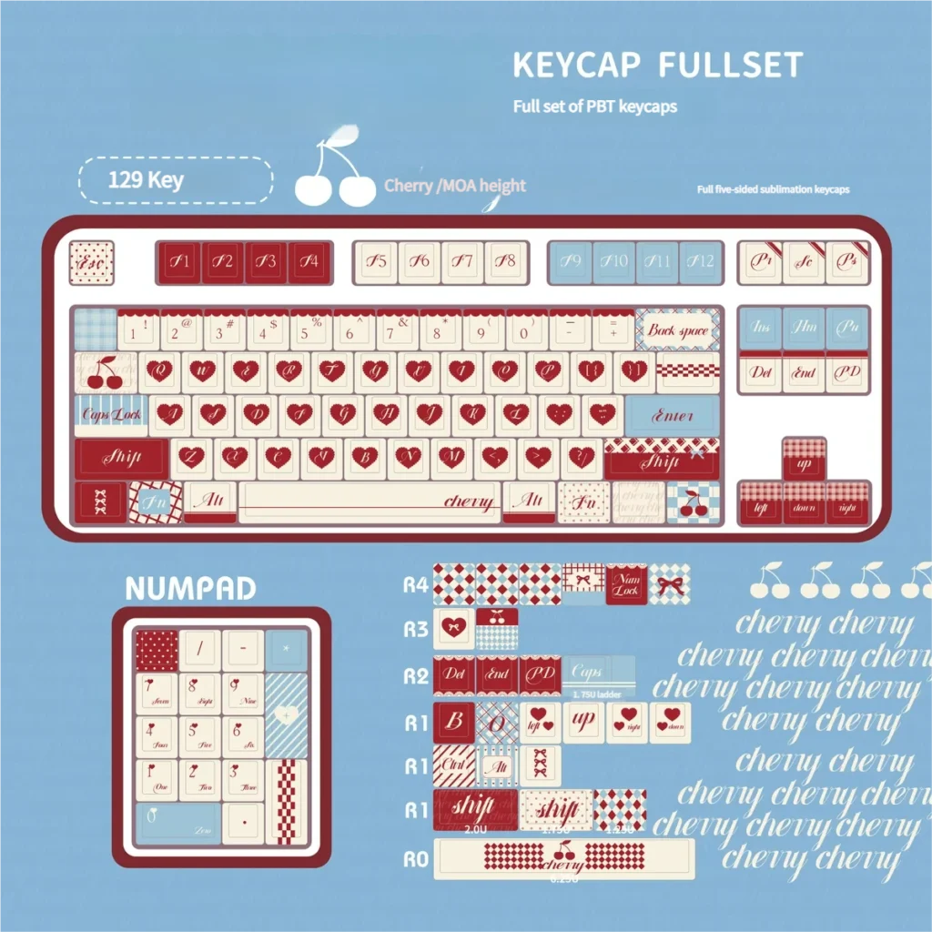 Angle view of Sweet Cherry Series Keycap Nostalgic 'Mint showing color layering and layout presence