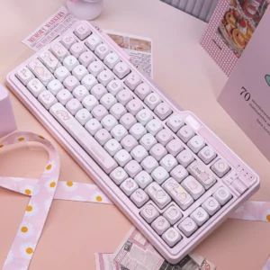 Sweet Milk Candy Keycap Set with MOA profile installed on a mechanical keyboard, showcasing pastel pink and cream white colors.
