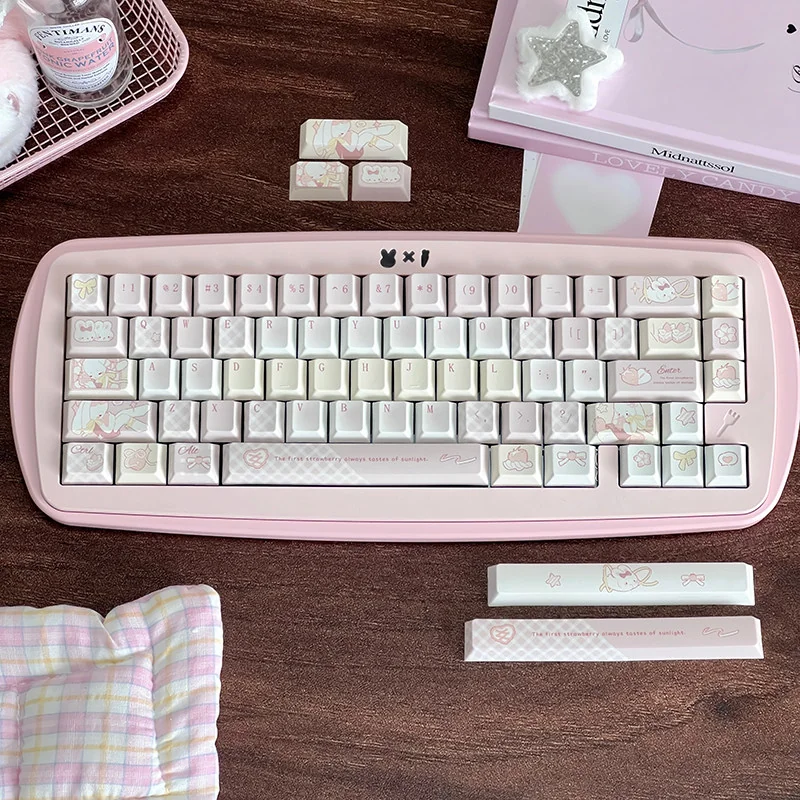 Sweet Strawberry Milkshake PBT Keycap Set on mechanical keyboard