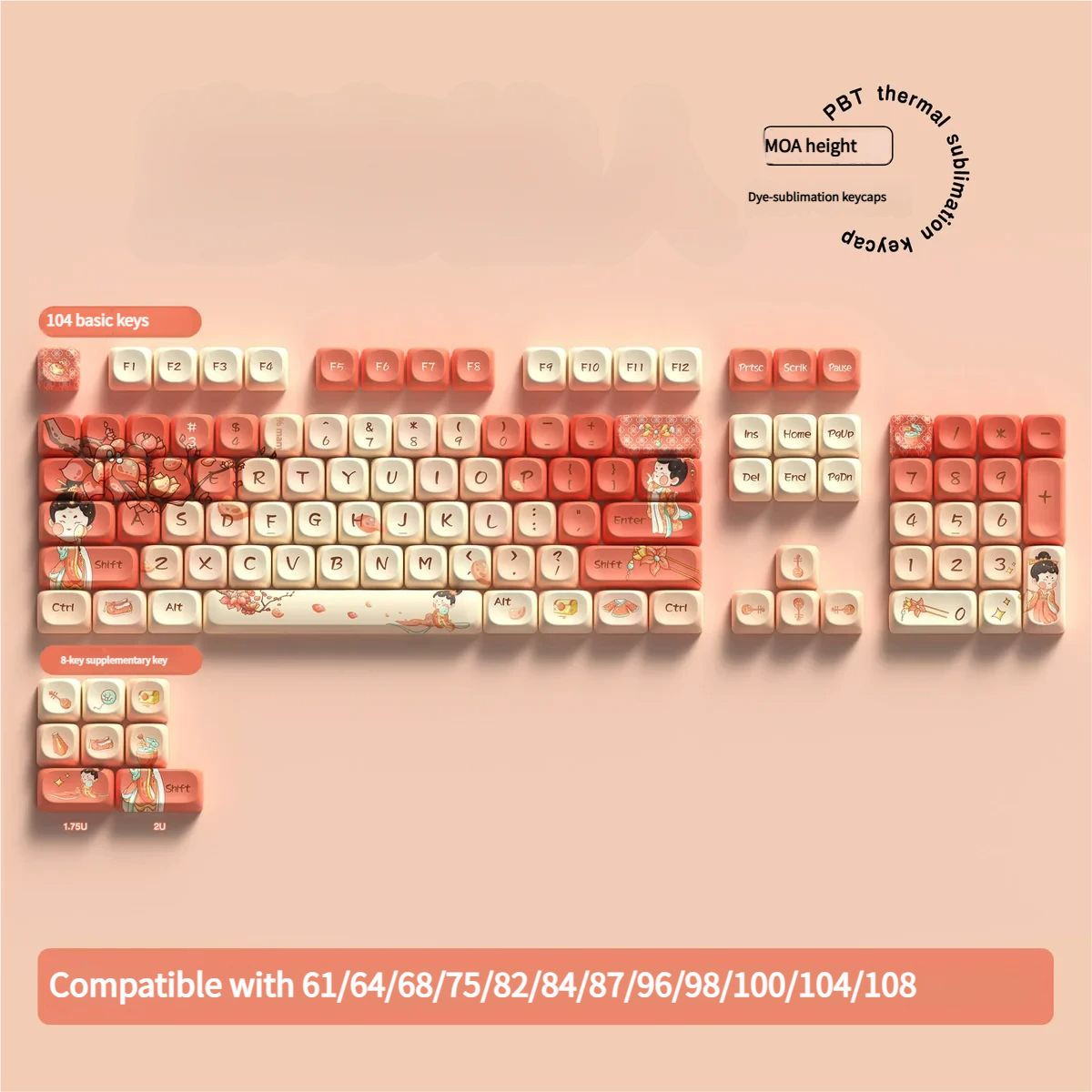 Angle view of Tang Palace Series Keycap Exquisite Tang Dynasty showing color layering and layout presence