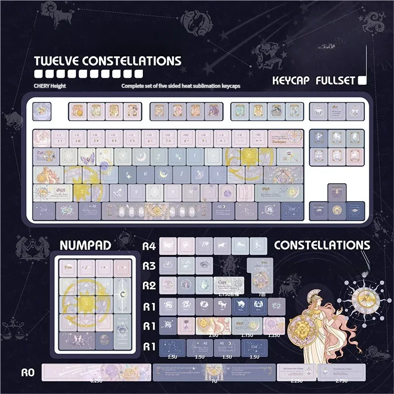 Angle view of Twelve Constellation Cherry Keycap Unique showing color layering and layout presence
