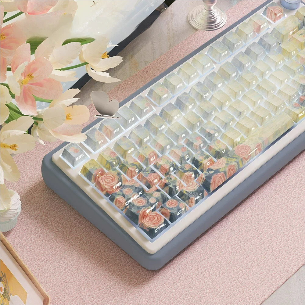Ergonomic profile of Cherry keycaps from the Twilight Song set, demonstrating comfortable typing angle