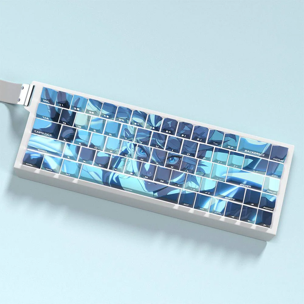 Side profile of Valorant Premium Jett Cherry Valorant Jett showing keycap shape and fit