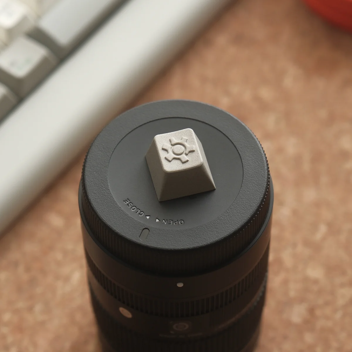 Close-up of Vintage Gear Artisan Keycap Precision Aluminum Alloy highlighting details and finish