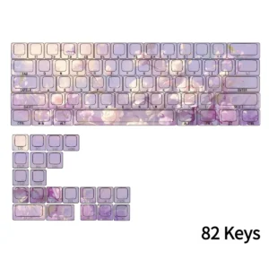 Close-up of side-engraved legends on a subtle violet PBT keycap