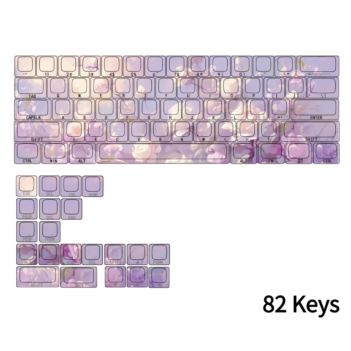 Close-up of side-engraved legends on a subtle violet PBT keycap