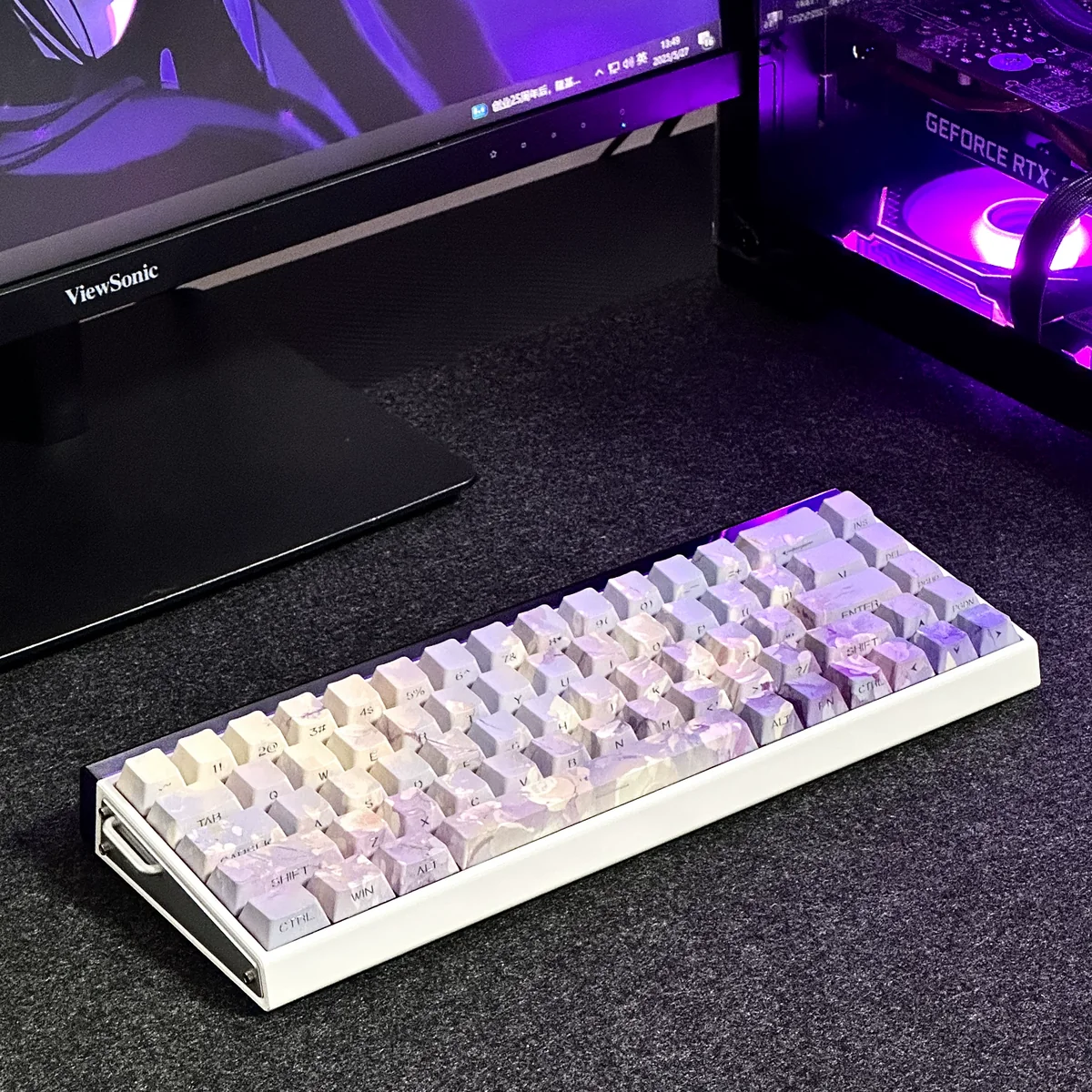 Violet Fragrance PBT Keycap Set with side-engraved legends on a mechanical keyboard