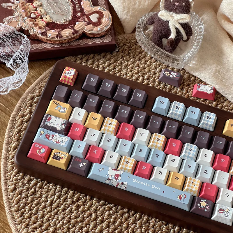 Close-up of a Wacky Doll character keycap, highlighting the detailed dye-sublimated art and Cherry profile.
