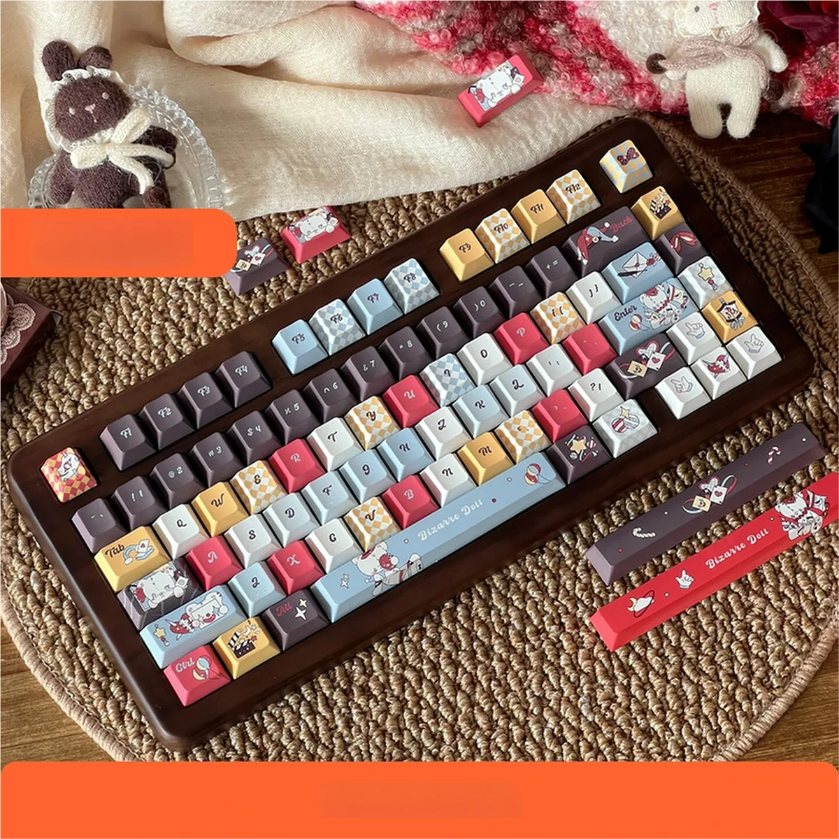 Side view of Wacky Doll keycaps, illustrating the ergonomic Cherry profile and uniform height across rows.