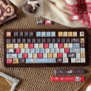 Full layout of Wacky Doll PBT Dye-sub Keycap Set on a dark background, showcasing all 137 keys and whimsical character designs.
