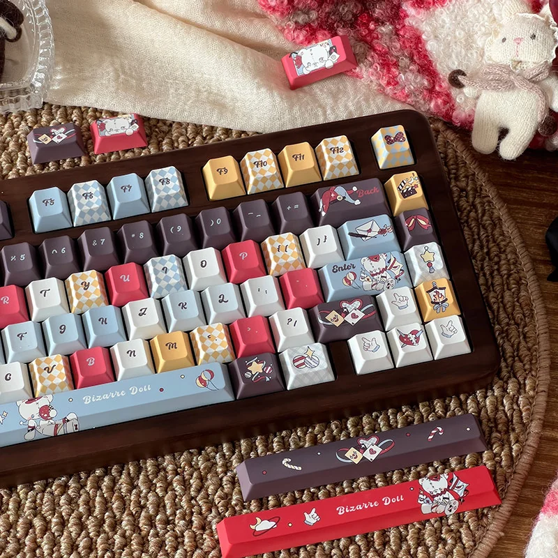 Wacky Doll Keycap Set installed on a mechanical keyboard, demonstrating its unique aesthetic in a desk setup.