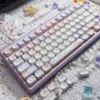 Detail of Angel Bear graphic on pink PBT keycap