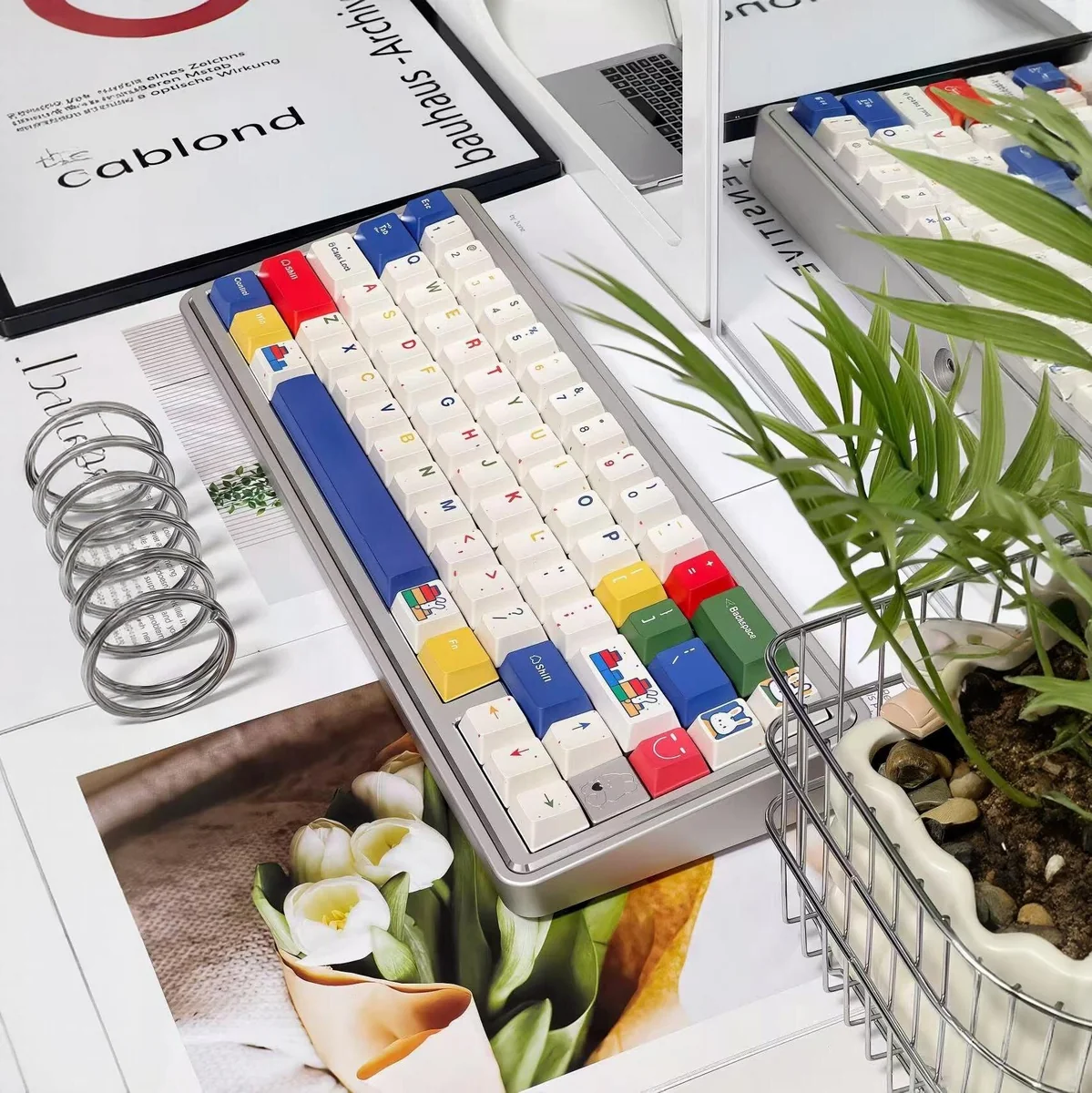 Overhead view of the complete Whimsical C Rabbit keycap set layout, featuring various key sizes