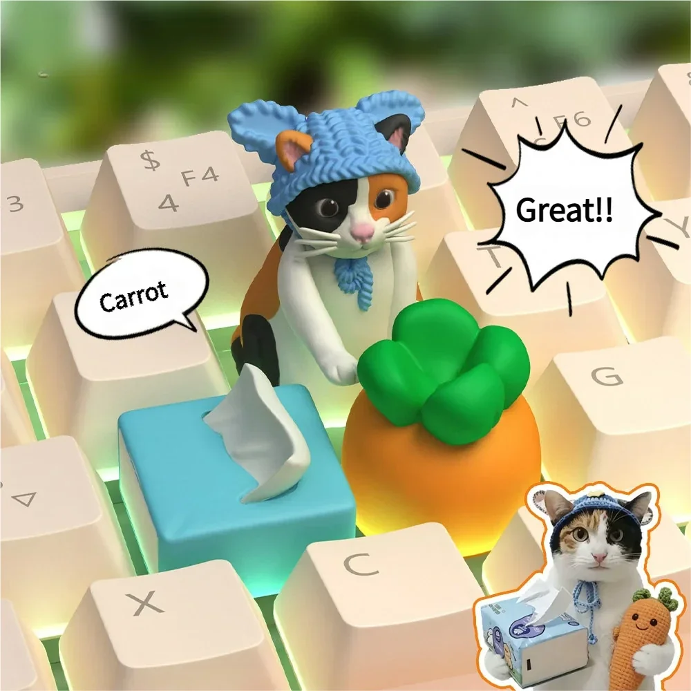 Whimsical Cat Keycap from side angle, showcasing Cherry profile