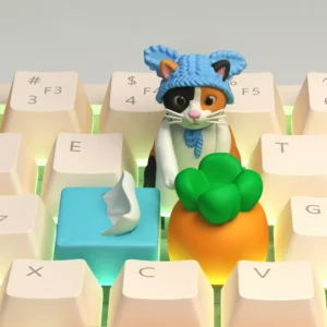 Handcrafted Whimsical Cat Artisan Keycap on keyboard
