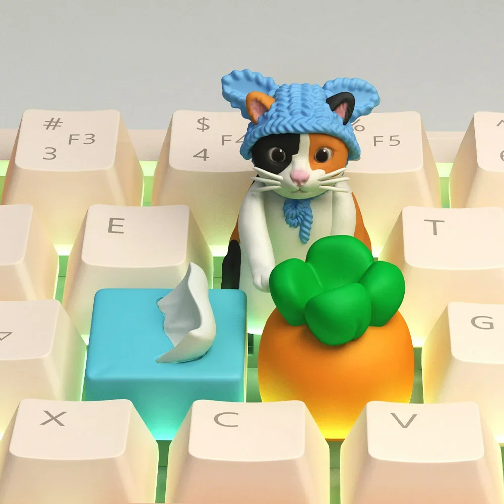 Handcrafted Whimsical Cat Artisan Keycap on keyboard