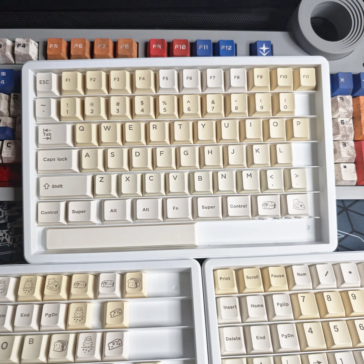 Close-up of dye-sublimated cheese legends on PBT keycaps