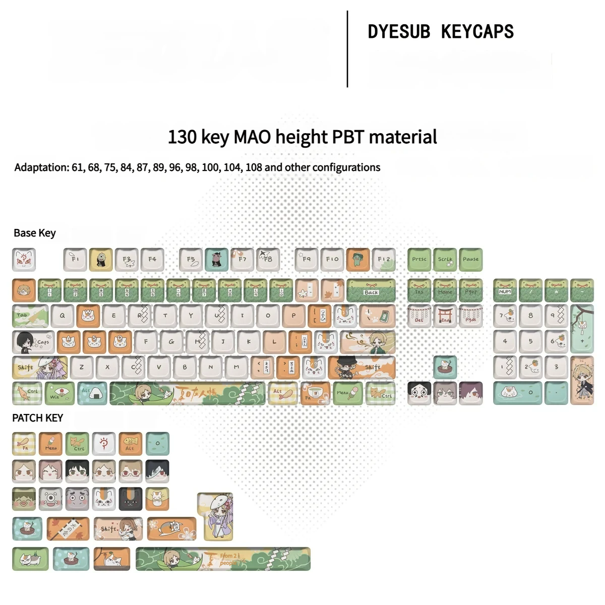 Whimsical arrangement of Natsume Yuujinchou keycaps evoking serene anime charm