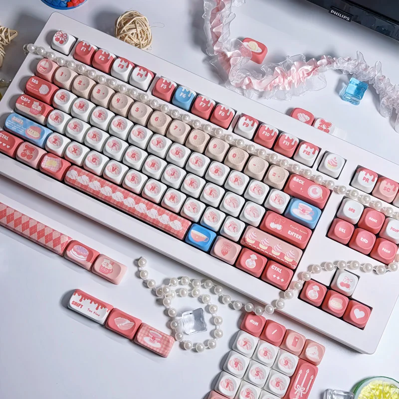 Close-up of whimsical dye-sub legends on Afternoon Chat keycaps