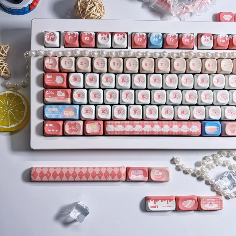 Side profile view of MOA keycaps for ergonomic typing