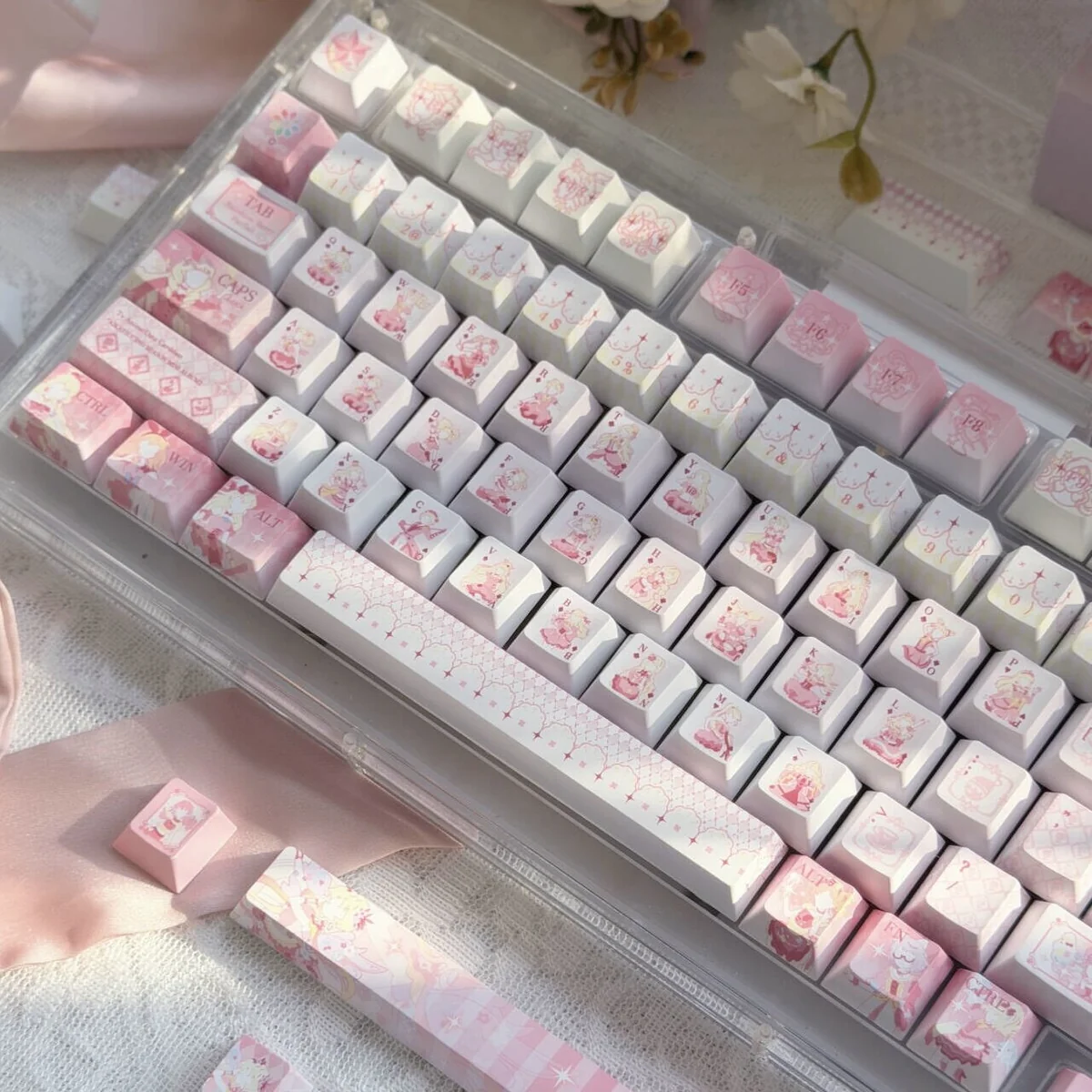 Side view of Cherry profile PBT keycaps showcasing ergonomic design