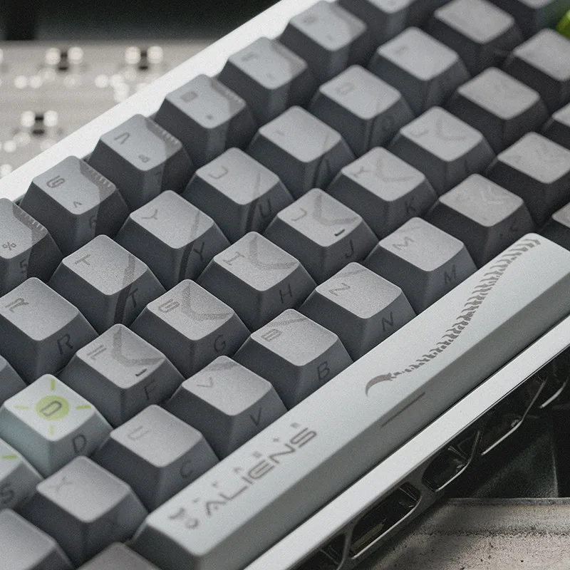Alien Alien Cherry Keycap Alien-themed installed on a mechanical keyboard setup