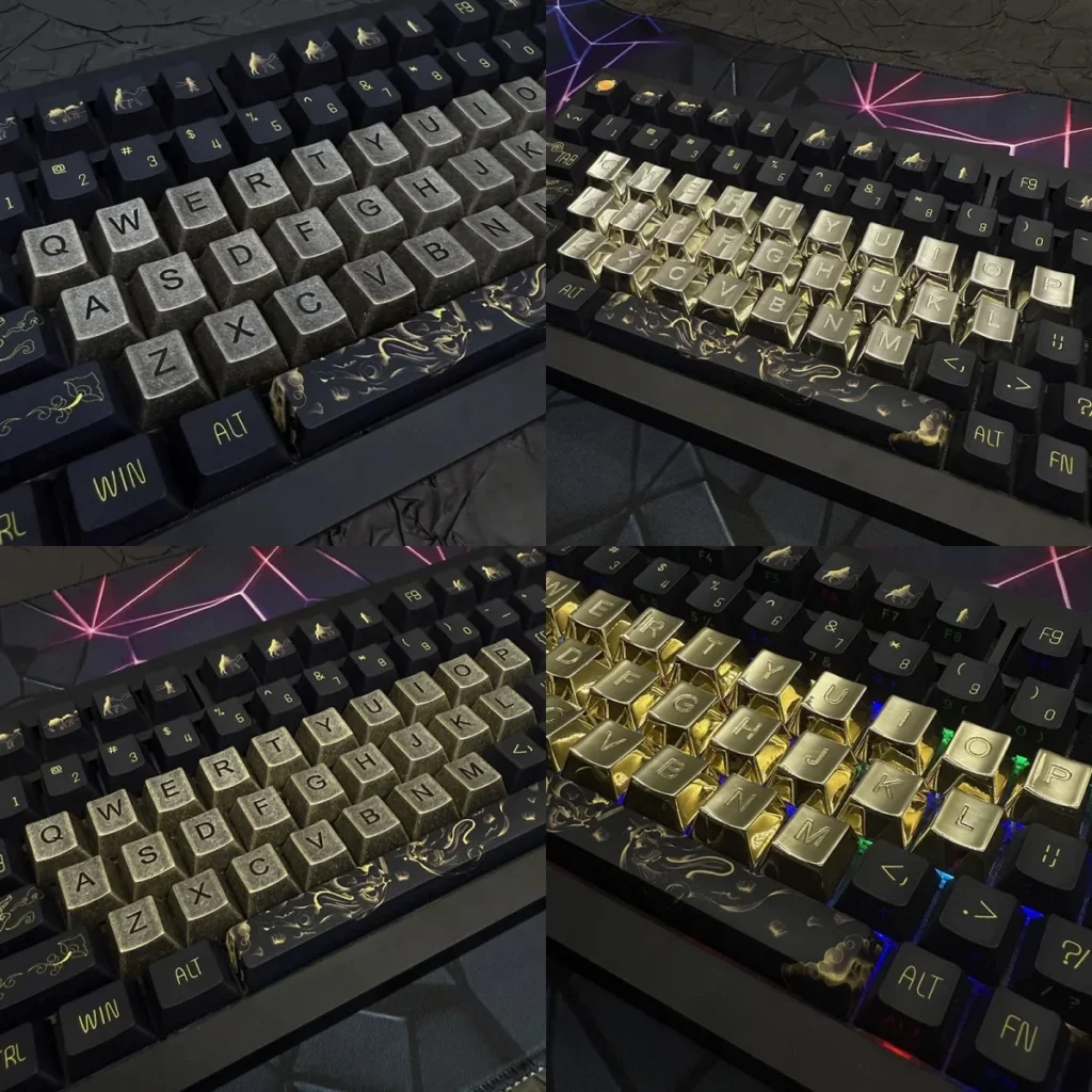 Alphabet Keycap Set in polished brass, showing detailed letter engraving