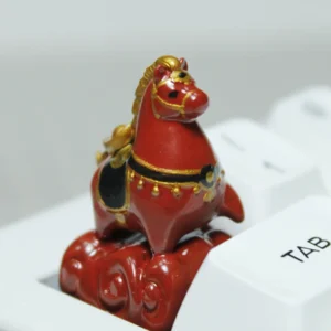 Collection of Auspicious Horse Keycaps in different color options (Red, White) on a display.