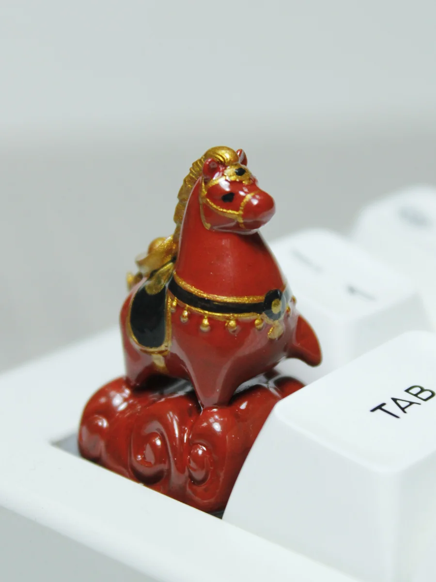 Collection of Auspicious Horse Keycaps in different color options (Red, White) on a display.