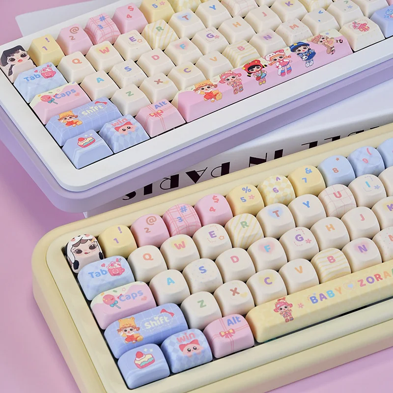 Side profile of Cherry profile Baby Zoraa keycaps on a keyboard
