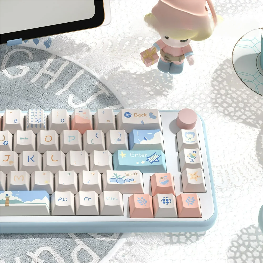 Full layout of the Beach Summer Keycap Set on a 75% mechanical keyboard, displaying extensive compatibility