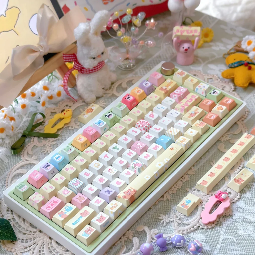 Bear Plush Toy Cherry Whimsical Bear-Themed PBT hero image featuring Bear Plush Toy Keycap Set