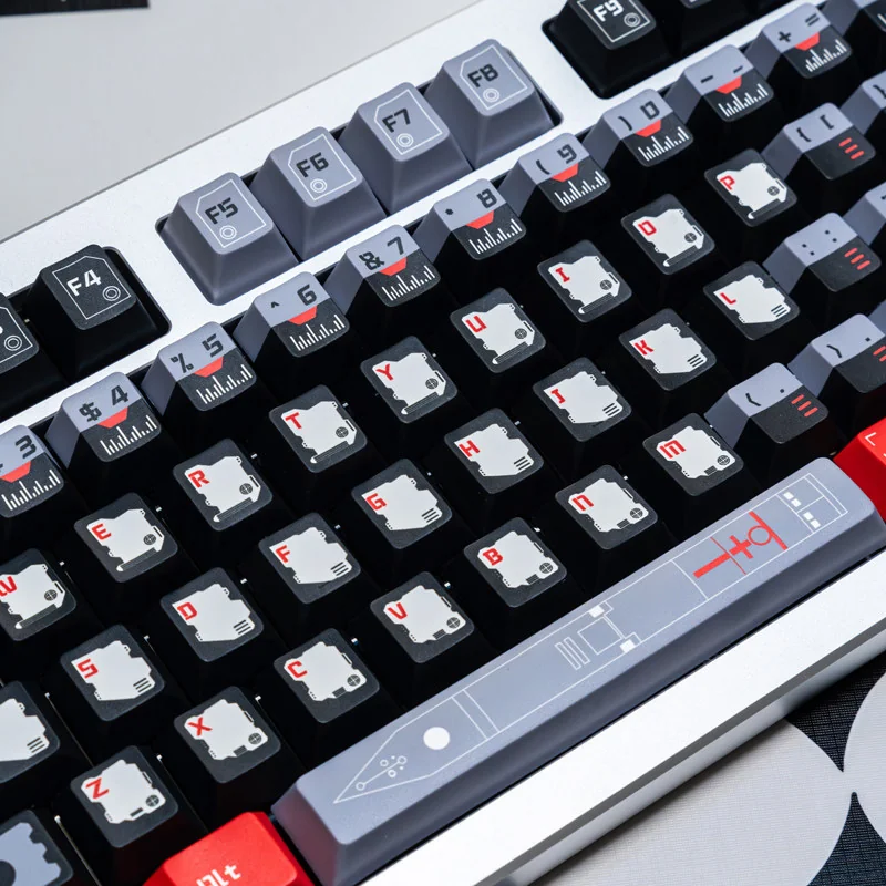 Overhead view of the full 136-key Black Armor Bridge set, displaying layout compatibility.