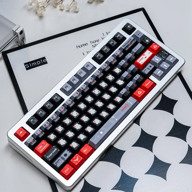 Black Armor Bridge PBT Keycap Set installed on mechanical keyboard, showcasing sci-fi industrial design.